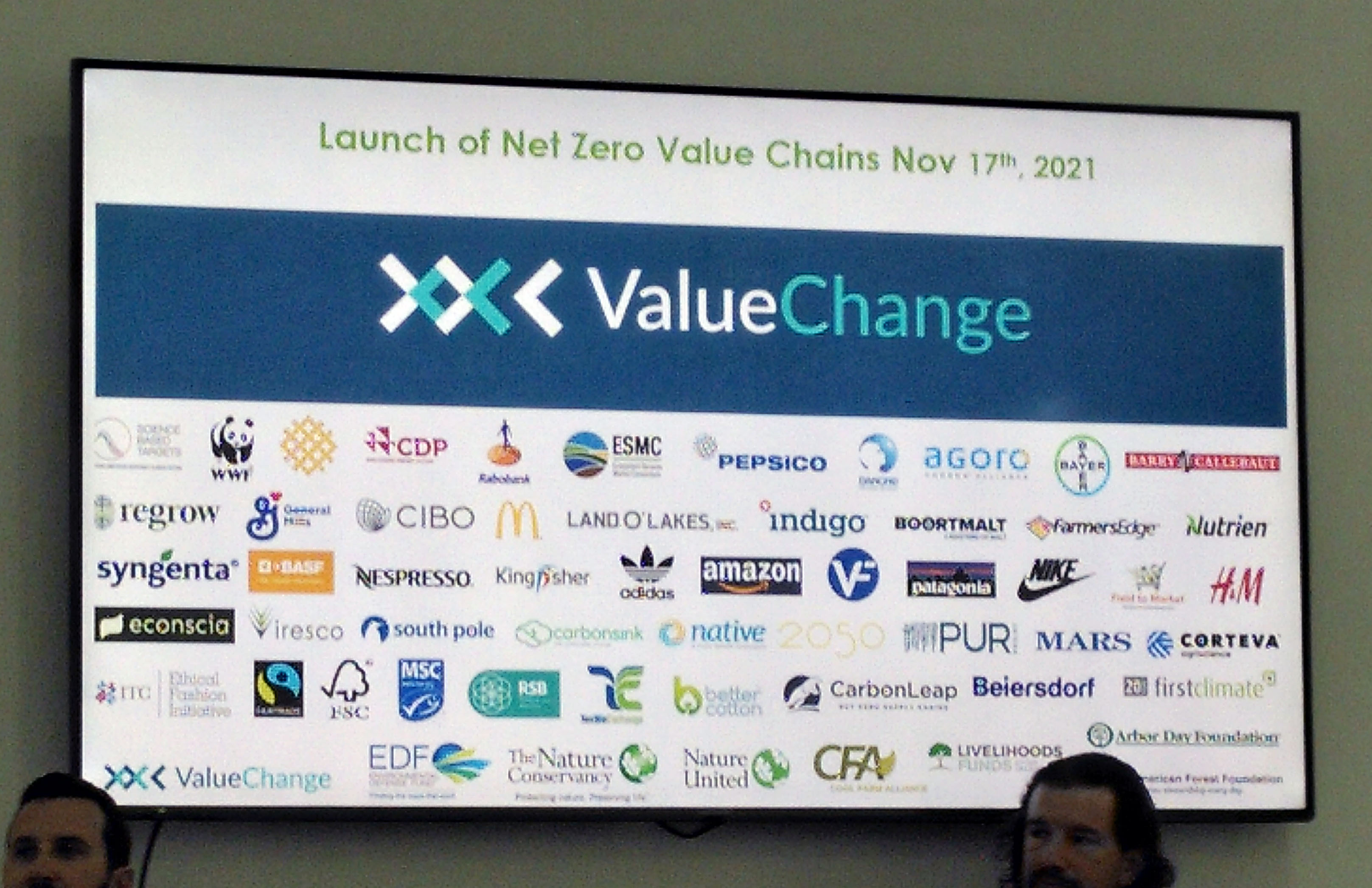 screen showing corporate partners in net zero initiative