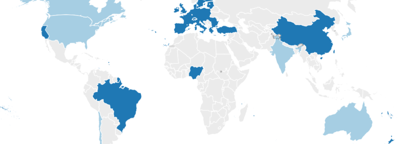 World map highlighting countries and jurisdictions with climate disclosure rules