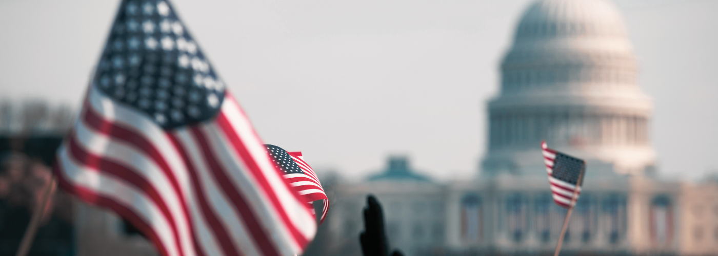 American flags in front of U.S. capitol