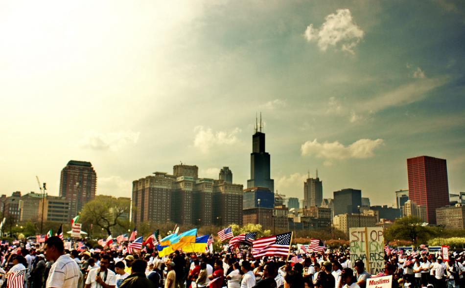 Marchers in Grant Park on May Day