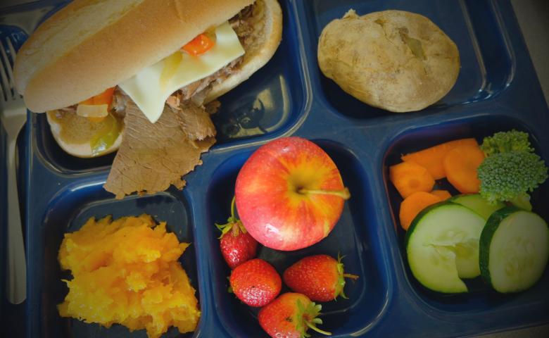 Farm to school tray of food