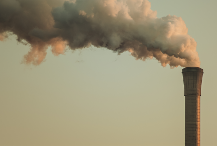 Smokestack with a foggy sky