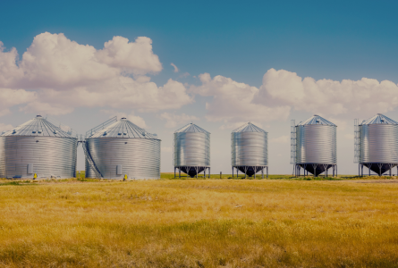 row of grain silos